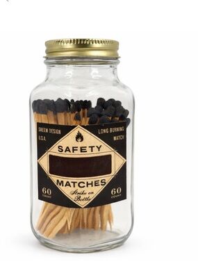 Anthropologie Skeem‎ Long Black Tip Matches Apothecary Style Glass Jar